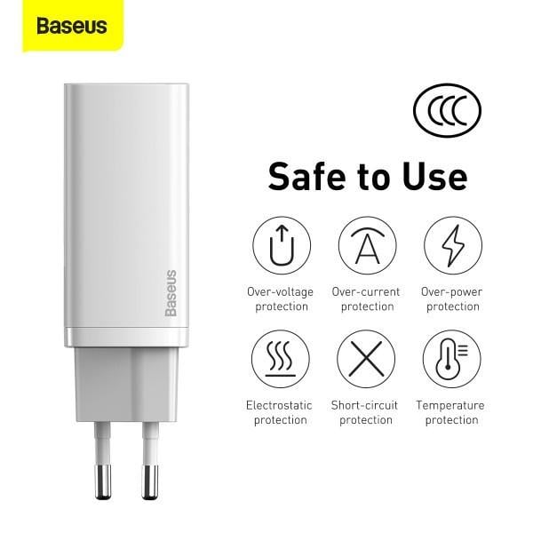 Зарядний пристрій Baseus GaN Lite Quick Charger 65 W Type-С+USB для ноутбуків/смартфонів/планшетів White (CCGAN2L-B02) - фото 3 Зарядний пристрій Baseus GaN Lite Quick Charger 65 W Type-С+USB для ноутбуків/смартфонів/планшетів White (CCGAN2L-B02) - фото 3