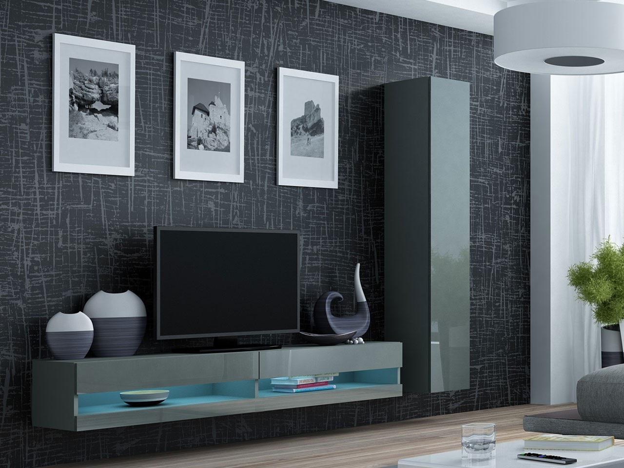 Стенка в гостиную комплект Сama Vigo New 9 из ламинированной ДСП без подсветки Серый матовый/Серый глянец (22081) - фото 3 Стенка в гостиную комплект Сama Vigo New 9 из ламинированной ДСП без подсветки Серый матовый/Серый глянец (22081) - фото 3