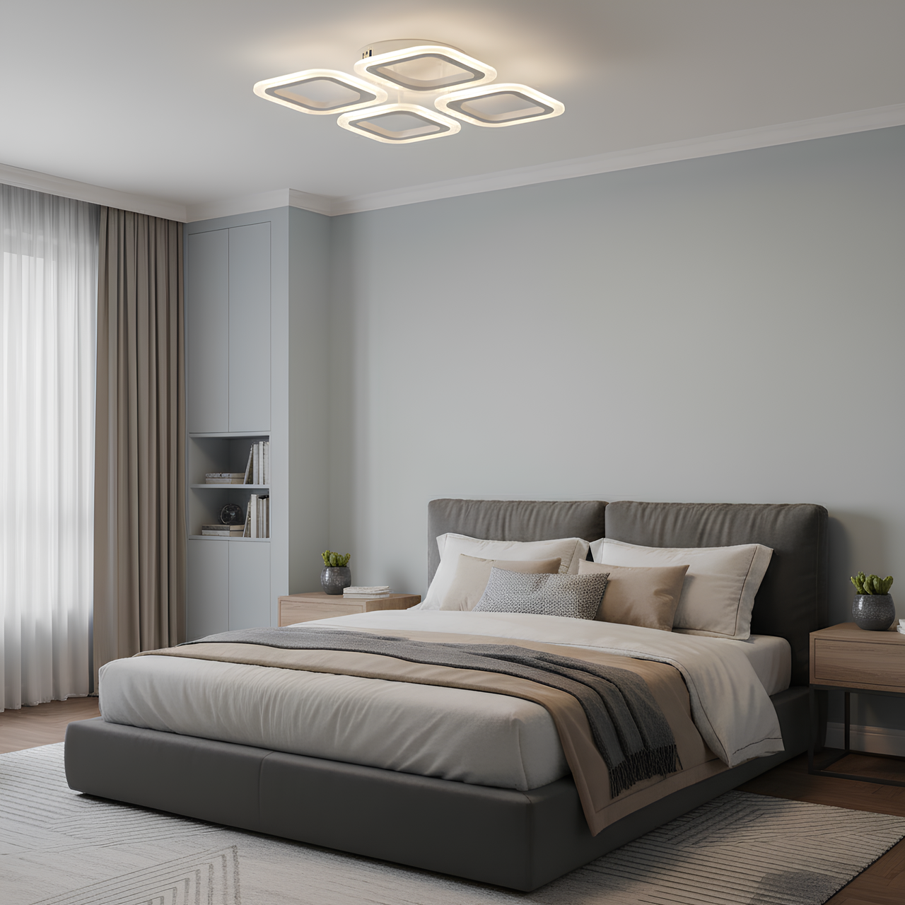 Люстра светодиодная Valeso 56W с пультом на четыре квадратных плафона 3000-6500K Белый (G 2929/4 WT) - фото 4