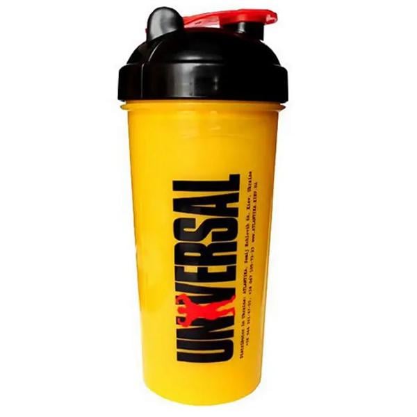 Шейкер спортивный Universal Nutrition из пластика с сеткой 700 мл Желто-черный (124-125-sh-un700)