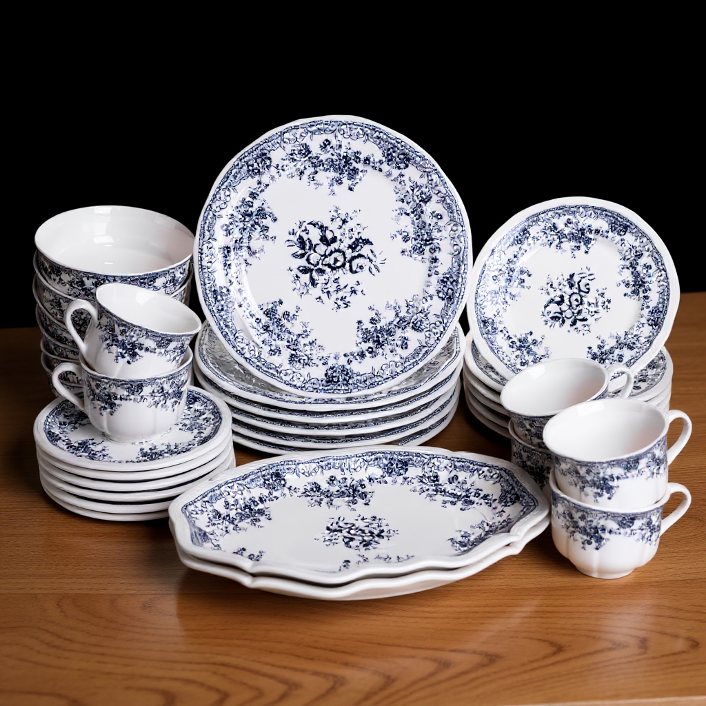 Столовий сервіз порцелянового посуду на 6 персон Vintage Elegant комплект тарілок та чашок 32 предмети Білий/Синій (YY78-6A) - фото 4 Столовий сервіз порцелянового посуду на 6 персон Vintage Elegant комплект тарілок та чашок 32 предмети Білий/Синій (YY78-6A) - фото 4