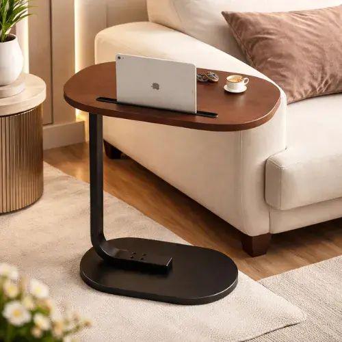 Стол прикроватный овальный с деревянной столешницей и подставкой под планшет 30х45х60 см Черно-коричневый (opt-106120)