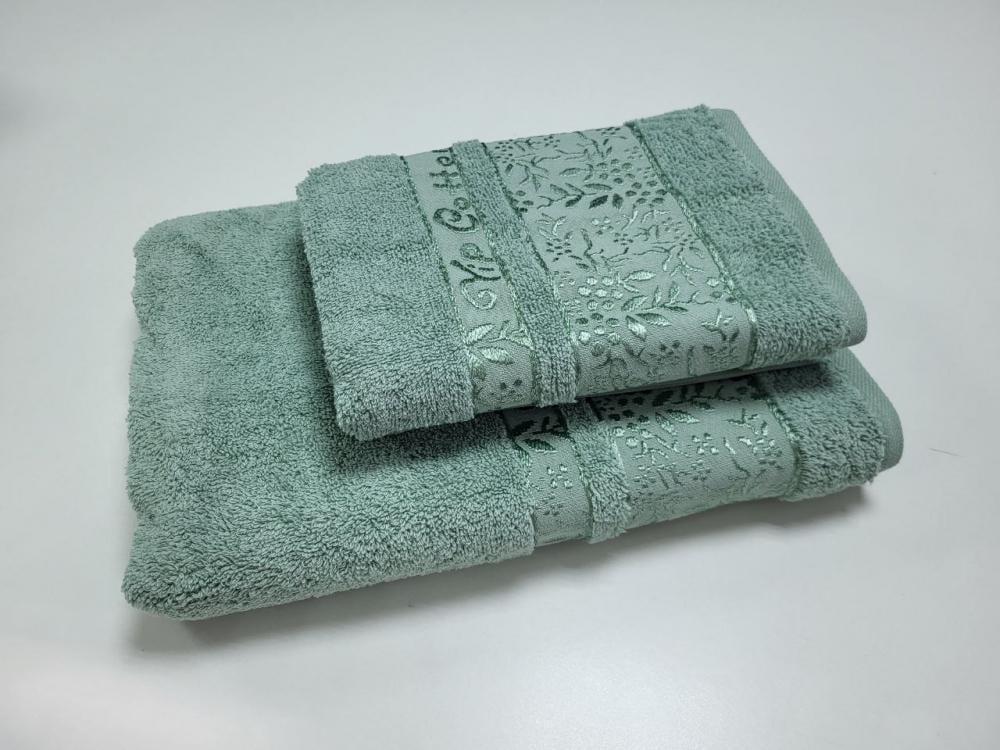 Набір махрових рушників для ванної VIP COTTON ROWAN 70x140/50x90 см 2 шт. М'ятний (13011) - фото 1
