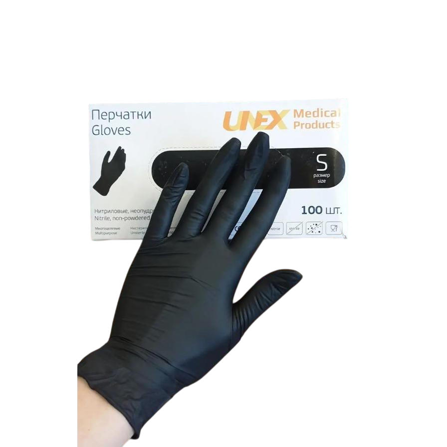 Перчатки нитриловые Unex неопудренные 4 г 100 шт. S Черный (16434)