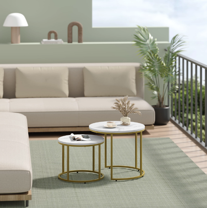 Комплект журнальных столиков Leobert Oreo круглый Мраморный с золотым (4347) - фото 3 Комплект журнальных столиков Leobert Oreo круглый Мраморный с золотым (4347) - фото 3