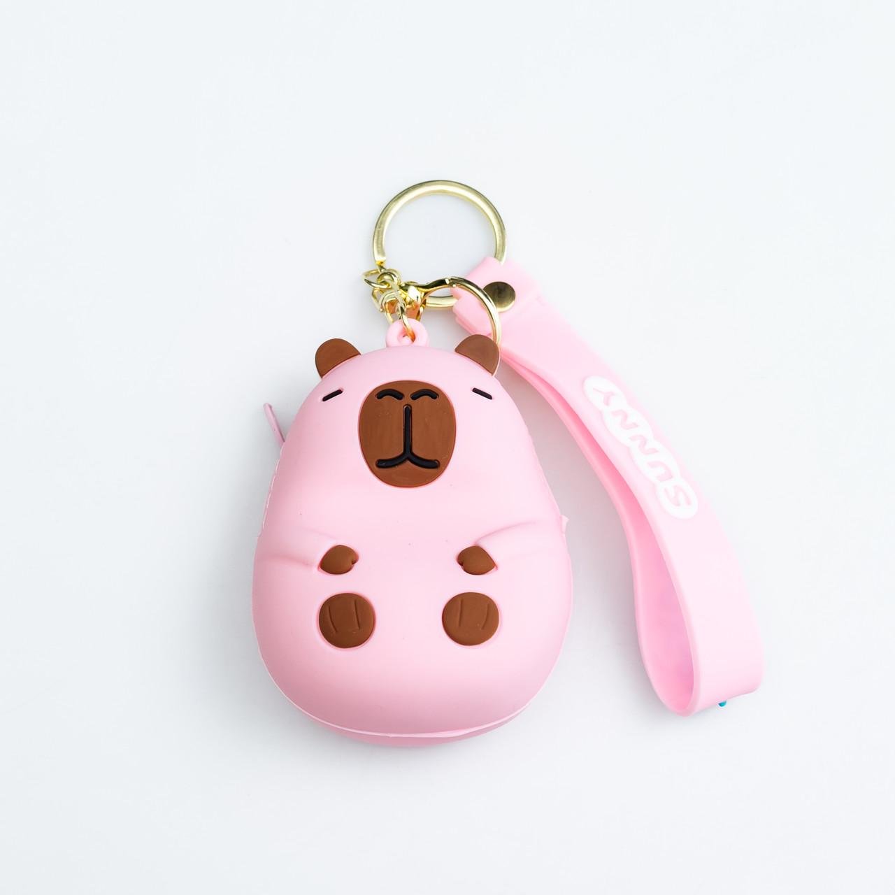 Кошелек-брелок Капибара силиконовый на молнии 8х6х4 см Розовый (HP-55-10P)