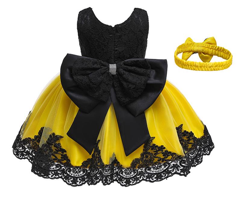 Платье детское праздничное Katy Kids Кетти с кружевом и большим бантом и повязка 80 см Желтый с черным (10013230300)
