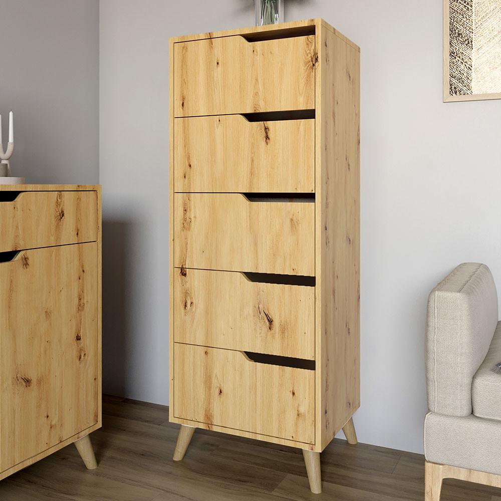 Комод высокий М-Зон Борн 500 5 ящиков Дуб Артизан/Орех светлый (MZN-031108)