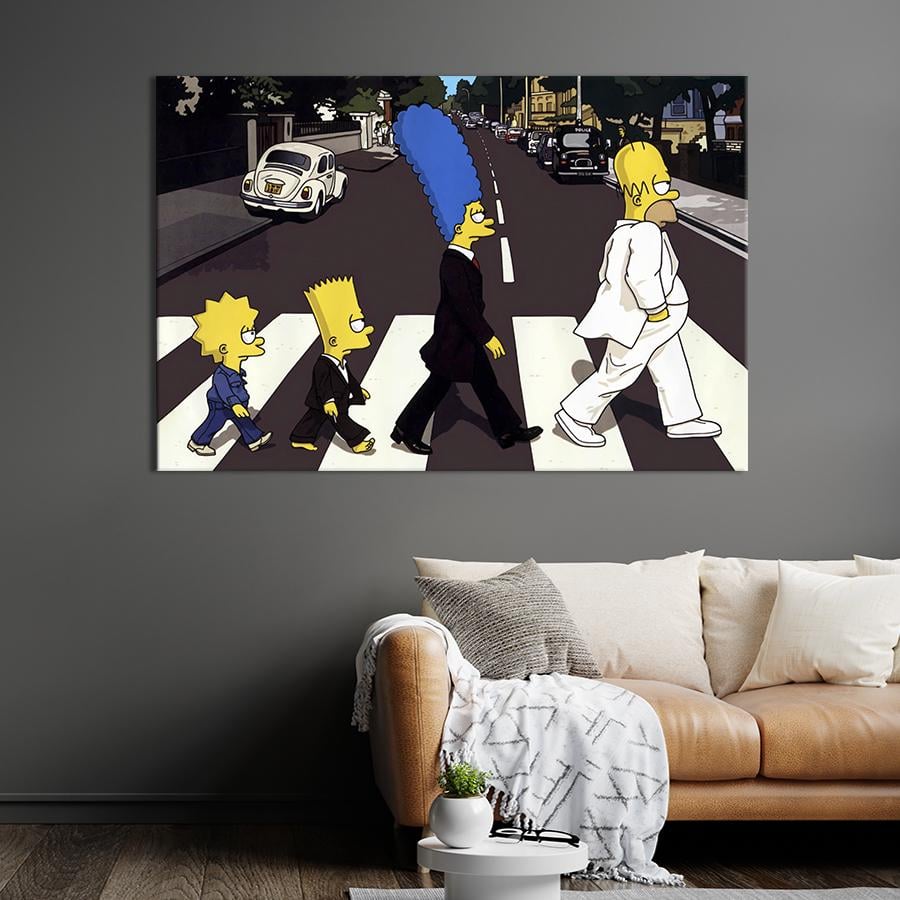 Настенный декор картина на холсте для интерьера The Simpsons Beatles 120x80 см (740-1)