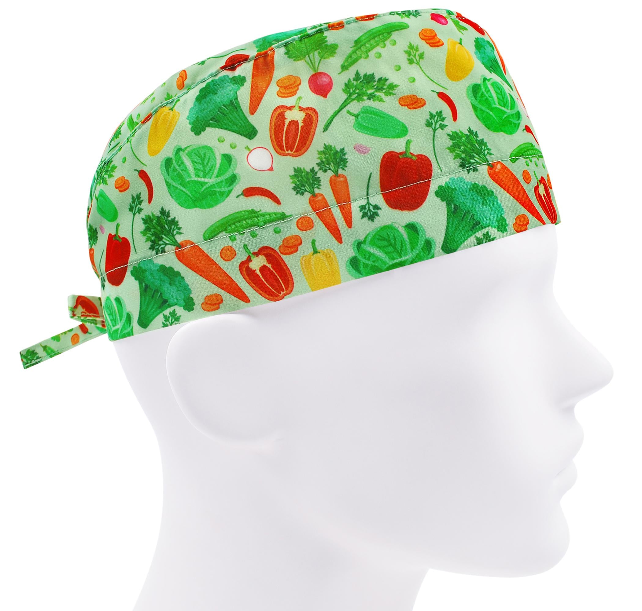 Шапочка медицинская мужская FloralScrubs Овощи на салатовом универсальная (М115)