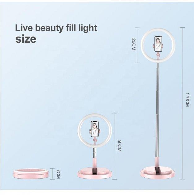 Кільцева лампа з тримачами для телефону та регульованим штативом D29 см Рожевий (7374225) - фото 9