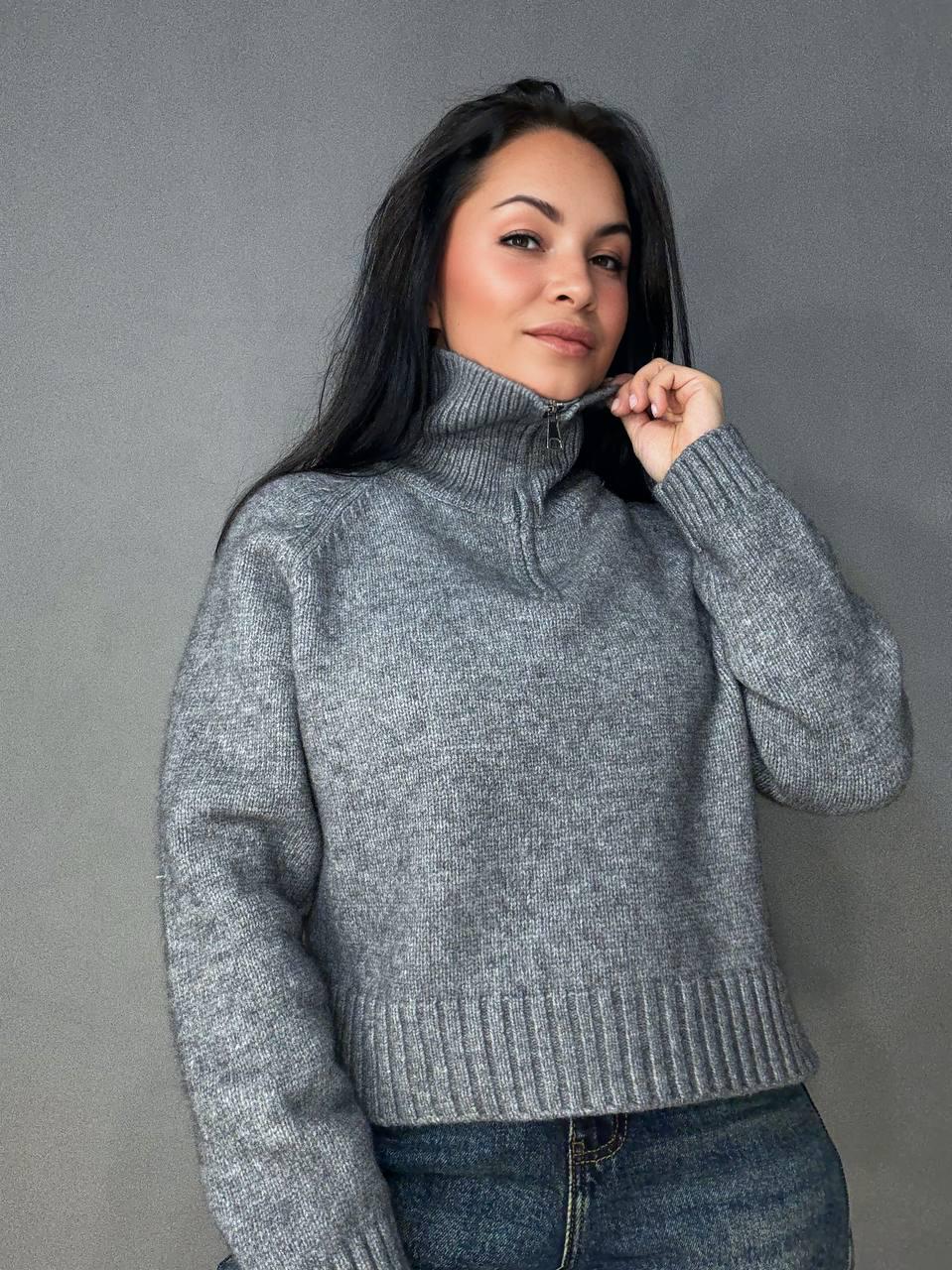 Светр жіночий A-N 1780 з коміром на блискавці OS Сірий (5969) - фото 3