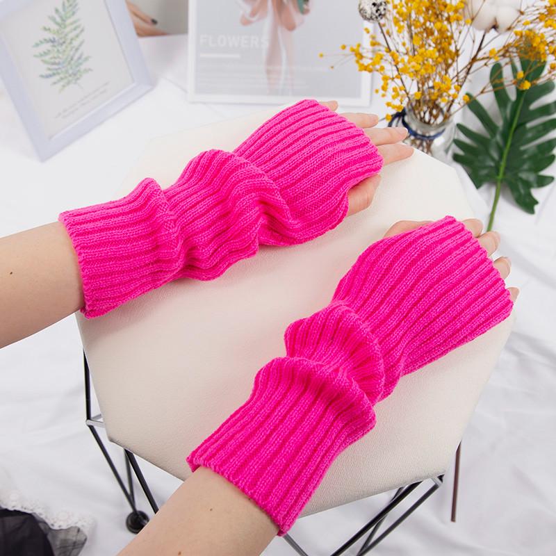 Митенки в рубчик 30 см Ярко-розовый (2369)