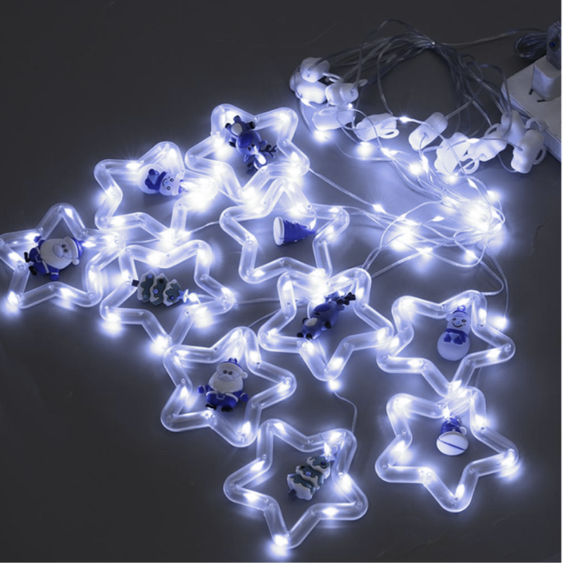 Гирлянда-штора светодиодная Фигурки в звезде 3 м USB елка/снеговик/Санта-Клаус/олень/шапка Теплый белый (2479517077)