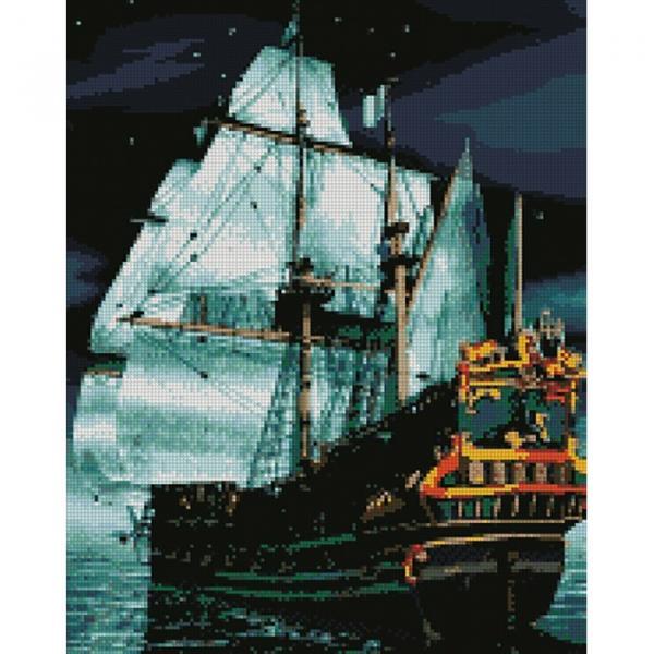 Алмазная мозаика Идейка Морская Флагман ночью 40х50 см холст на подрамнике (AMO7035-mt)