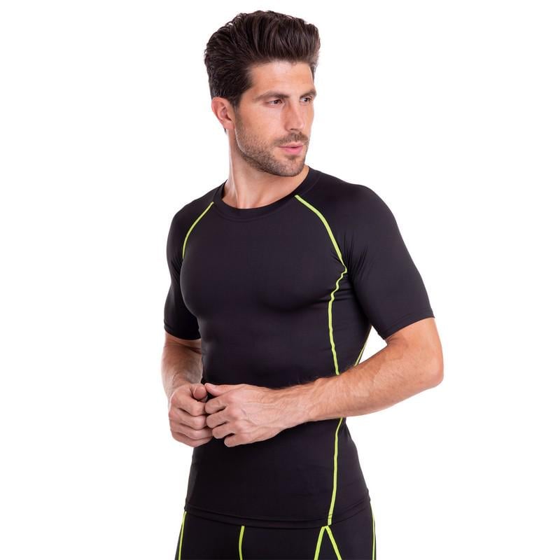 Футболка компрессионная с коротким рукавом мужская LIDONG LD-1103 L Черно-салатовый