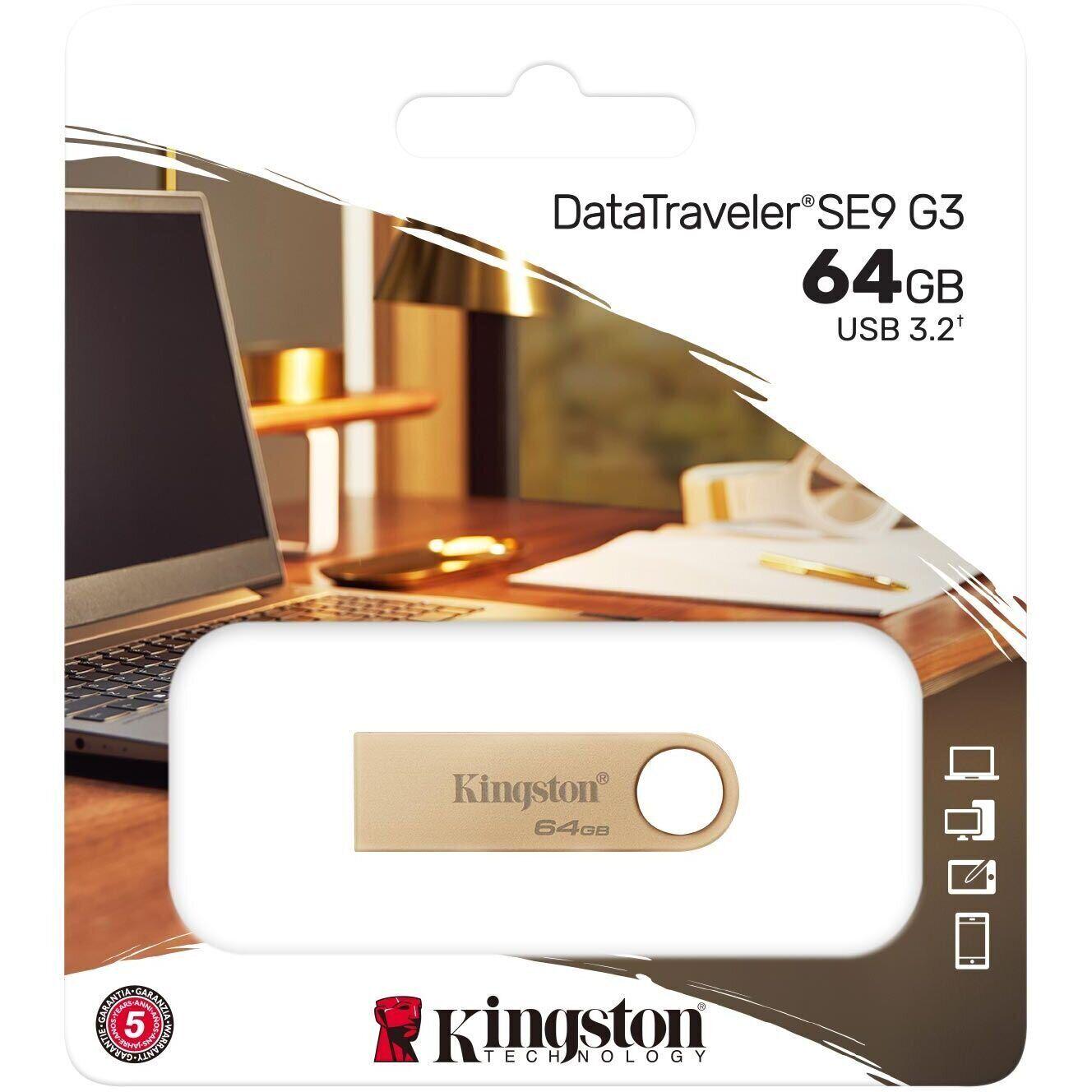 Флеш-пам'ять USB Kingston DataTraveller SE9 G3 64 ГБ Золотистий (DTSE9G3/64GB) - фото 3