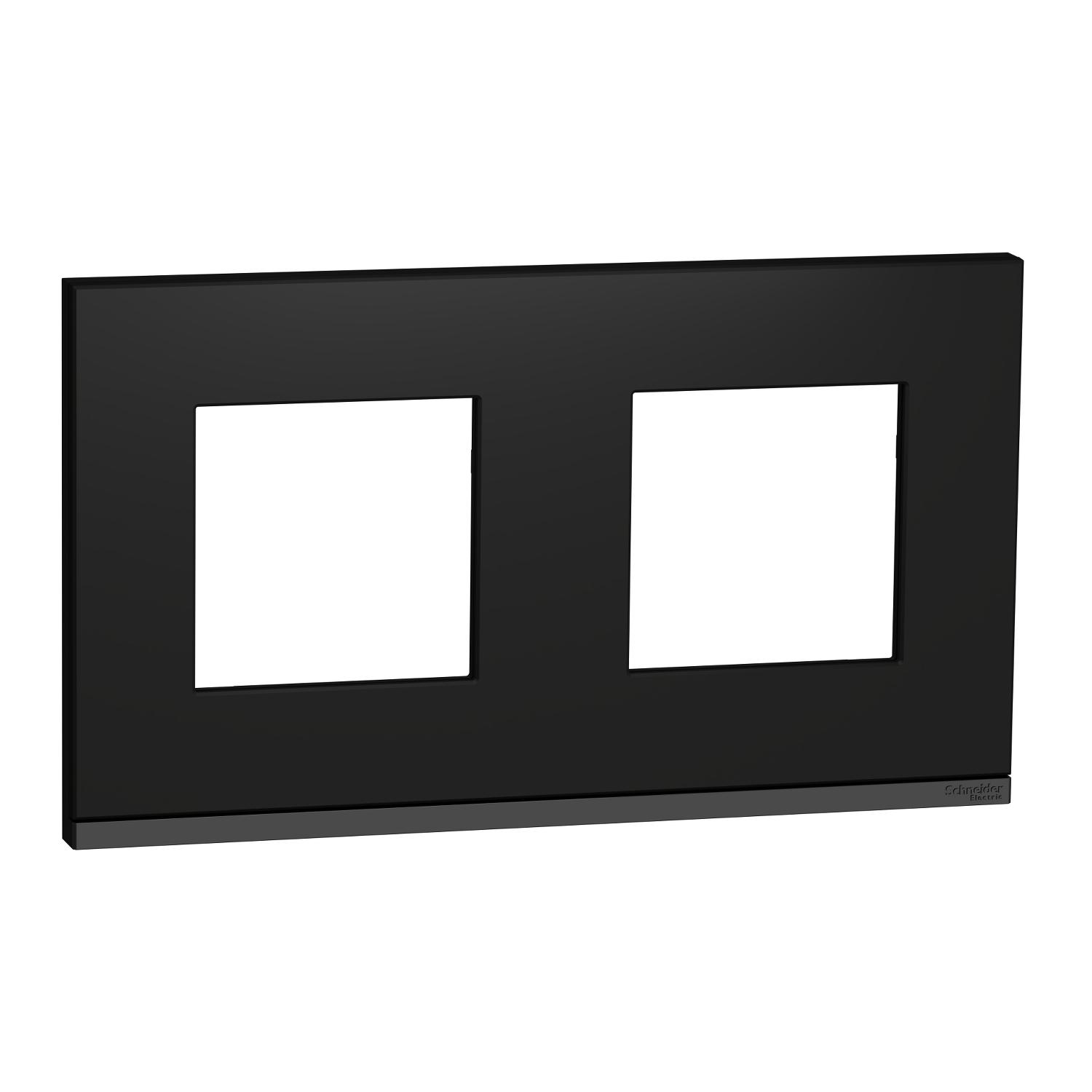 Рамка Schneider Electric 2-постовая горизонтальная Zamak Unica Каучук/Антрацитовый (NU600482)