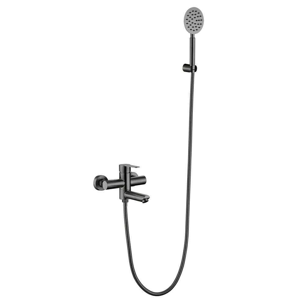 Змішувач для ванни Brinex Pure 006 з поворотним виливом і душовим гарнітуром Graphite BRIPUR006GRP Графітовий (24183985)