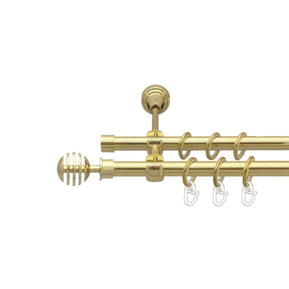Карниз металлический Orvit Верона двухрядный открытый/гладкая труба/кольцо металлическое Золото 16/16 мм 200 см (00-00014192)