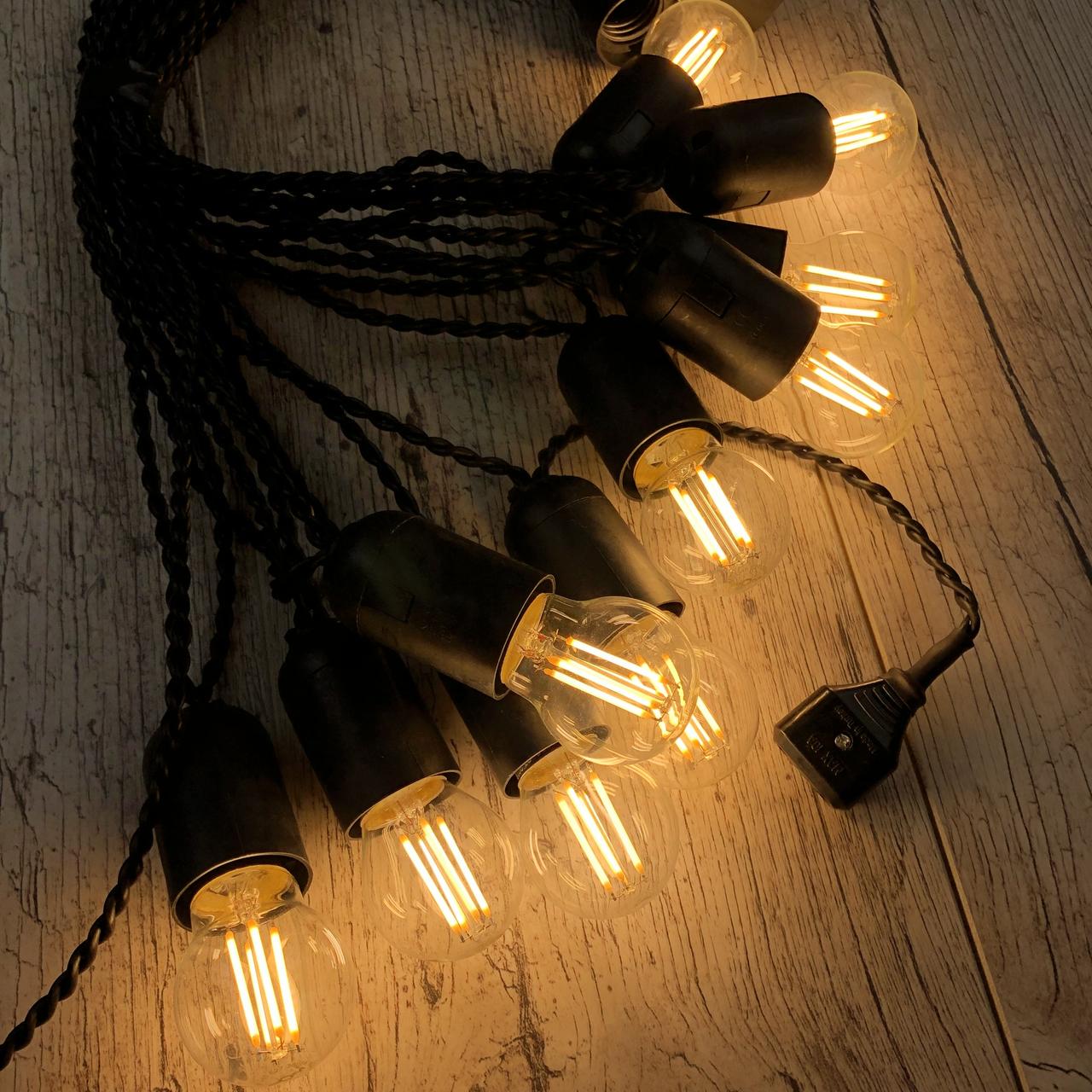 Ретро гірлянда для приміщень Alphatrade 15 м 30 філаментних LED ламп Чорний (120176)