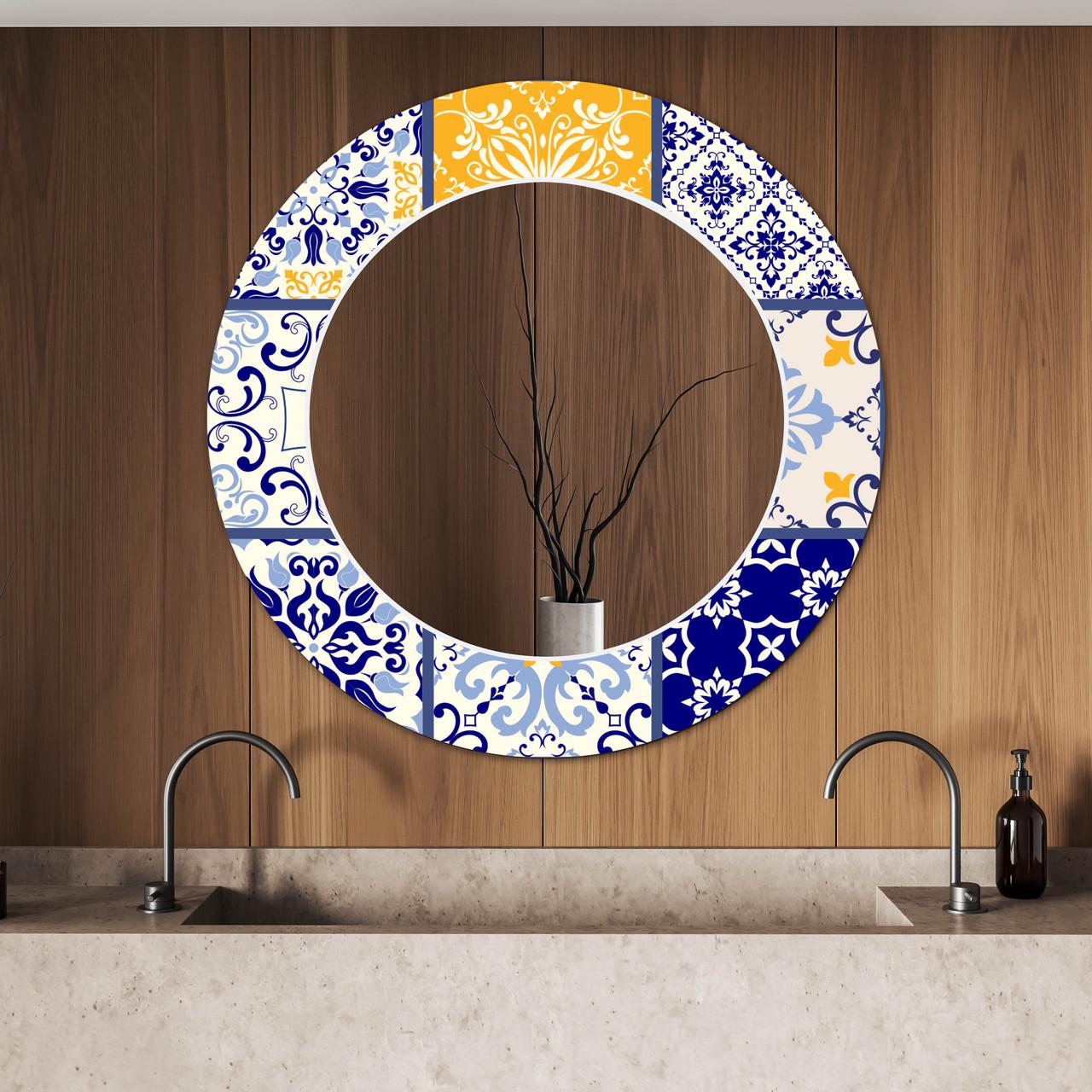 Зеркало на стену NovellaPrint с рисунком плитки круглое 70 см (2006.3)