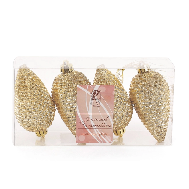 Набор пластиковых новогодних украшений Шишки 147-082 4 шт. 8 см (12409)
