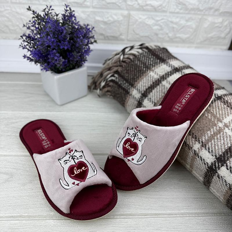 Тапочки кімнатні жіночі відкриті Е-0088-48-2 р. 36 23 см Пудровий/Бордовий (114429588)