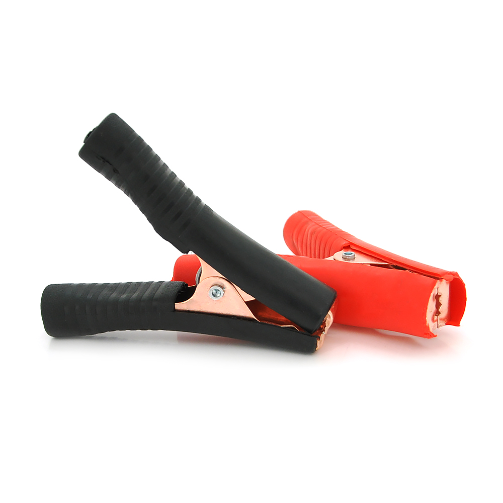 Набір акумуляторних затискачів крокодили 100А гумовий кожух рифлений 90 мм Чорний/Червоний (YUT_V7025)