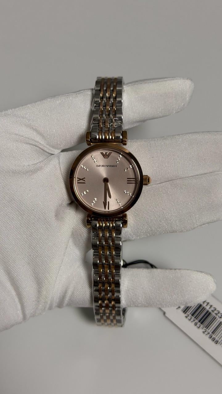 Наручний годинник жіночий Emporio Armani Gianni T-Bar AR11223 з кристалами Рожеве золото/Рожевий циферблат