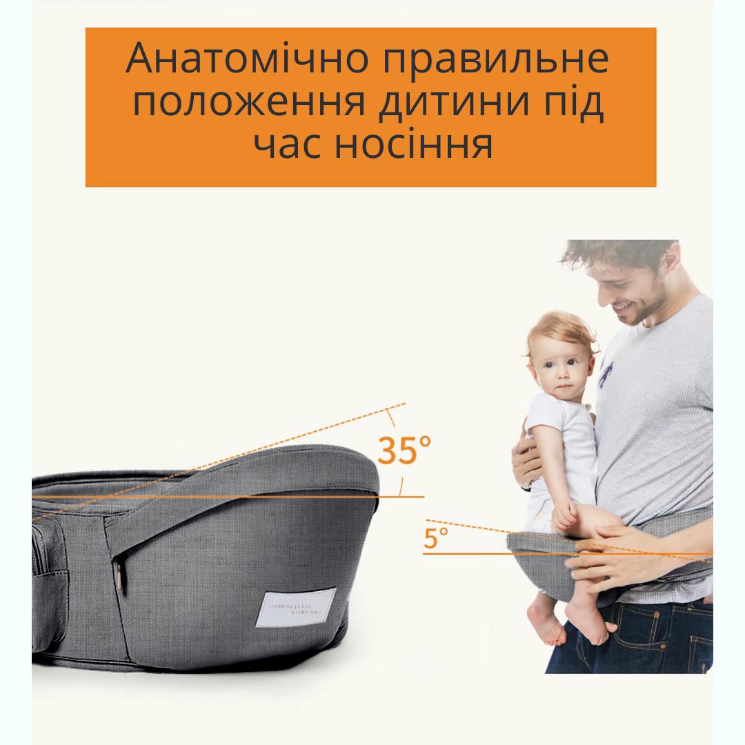 Сумка-переноска Hip Seat Leshu 3в1 BC-318 багатопозиційна слінг зі знімним сидінням Grey - фото 10