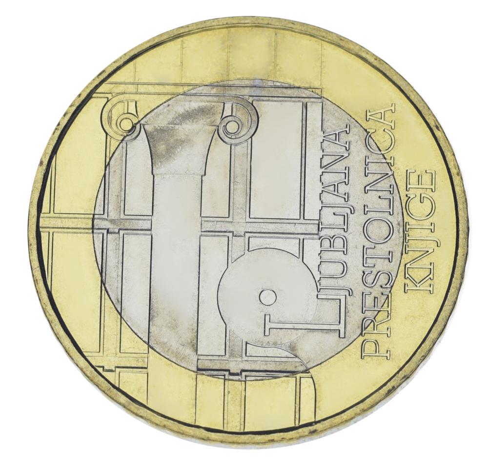 Коллекционная монета Словения 3 евро 2010 AU-UNC Любляна-Всемирная столица книги (М02978)