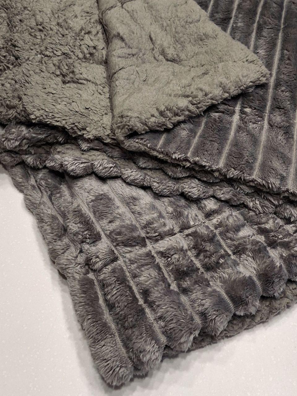 Плед на овчине Шарпей Королевская полоска 200x230 см Темно-серый (1688) - фото 5