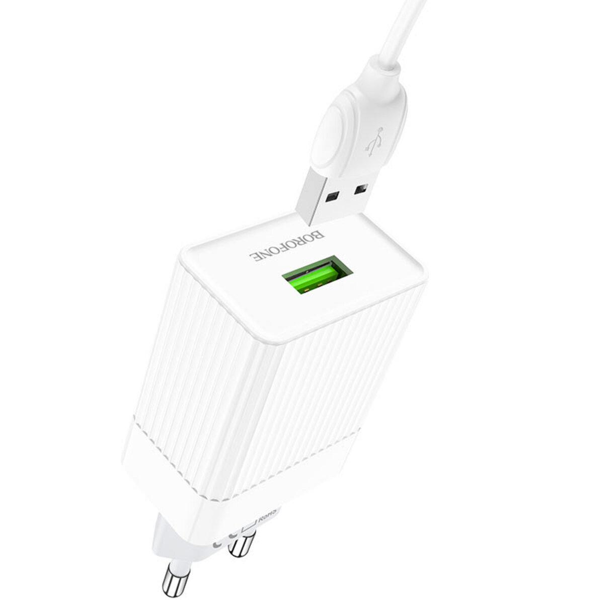 Зарядний пристрій Borofone BA47A Mighty speed Single Port QC3.0 3A USB to Micro-USB Cable 18W White (BA47AMW) - фото 3 Зарядний пристрій Borofone BA47A Mighty speed Single Port QC3.0 3A USB to Micro-USB Cable 18W White (BA47AMW) - фото 3