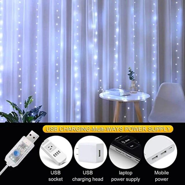 Гирлянда Штора 3х3 м 300LED USB с пультом Холодный белый (1884173269) - фото 7 Гирлянда Штора 3х3 м 300LED USB с пультом Холодный белый (1884173269) - фото 7