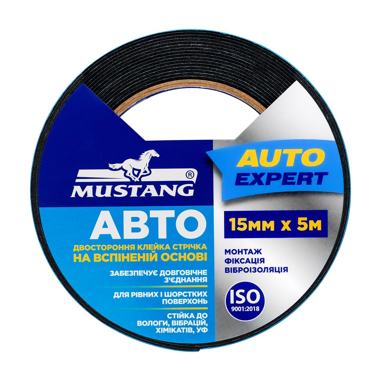 Двухсторонняя клейкая лента АВТО MUSTANG на вспененной основе 12 мм х 5 м (FTA125)