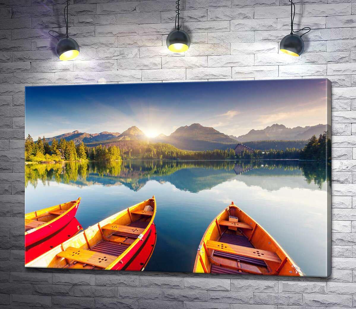 Картина ArtPoster Красные лодки встречают рассвет в прозрачной тишине озера 130x87 см Модуль №1 (000531)