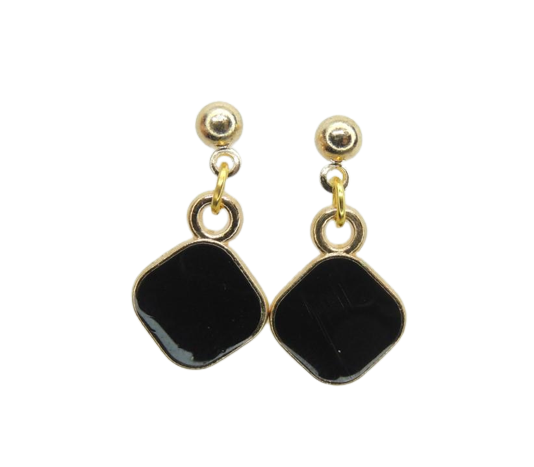 Серьги-гвоздики Liresmina Jewelry Черный Ромб с эмали 2 см Золотистый (1858176715)