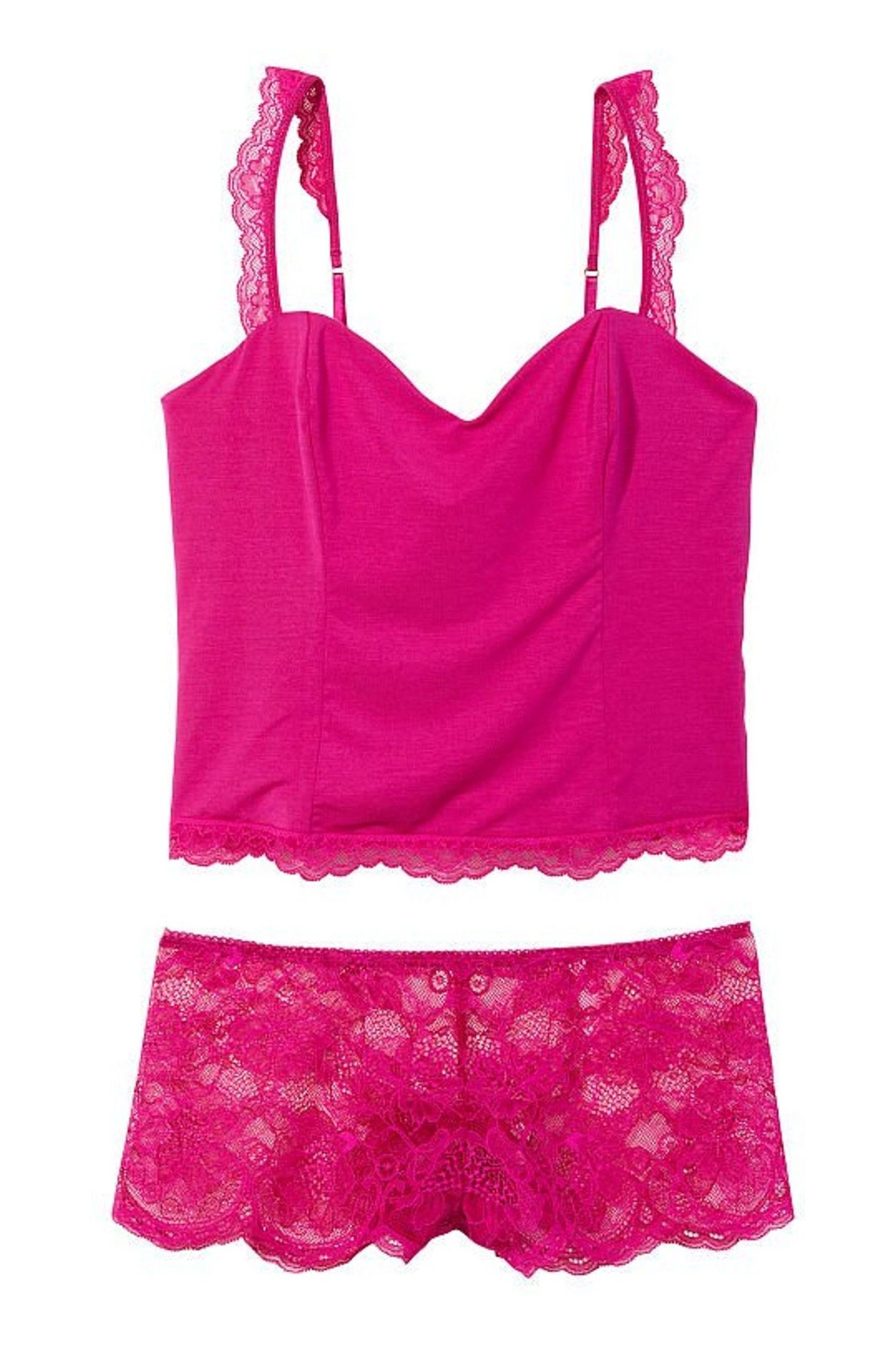 Комплект для сну Victoria's SecretТModal & Lace Cropped Cami Set модал та мереживо ХS Фуксія (17648228) - фото 3