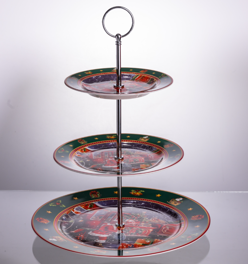 Етажерка новорічна для фруктів та десертів Santa порцелянова 34 см - фото 3