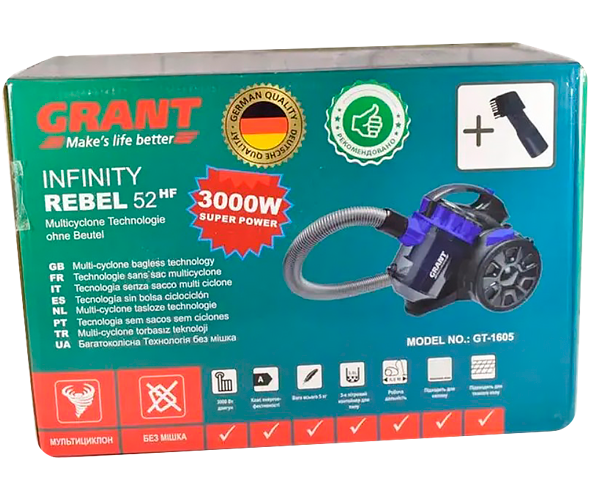 Пилосос контейнерний Grandberg GT-1605 без мішка 3 л 3000W Синій (MM-3529_1394) - фото 6