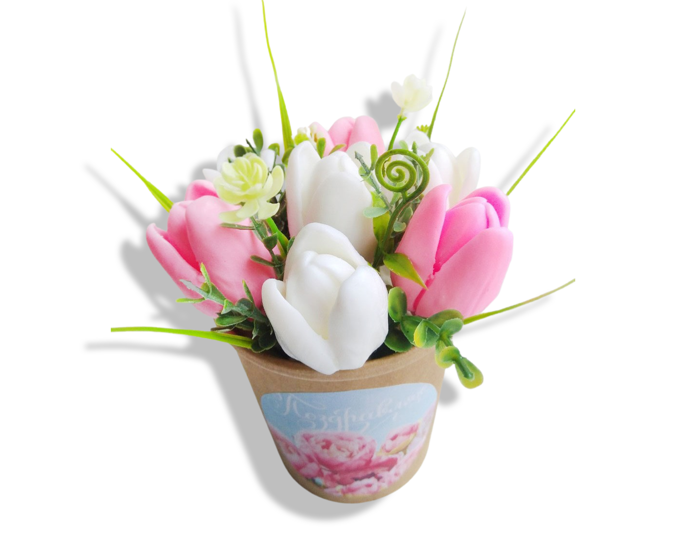 Мыло сувенирное ароматизированное Букет тюльпанов в супнике маленький 7 шт.