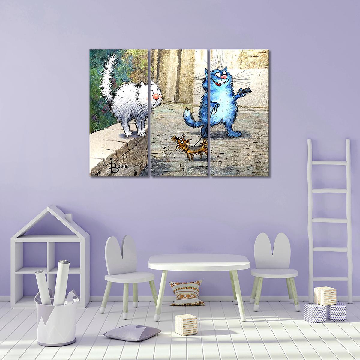 Модульная картина Натравил собаку на даму 3 модуля 120x180 см