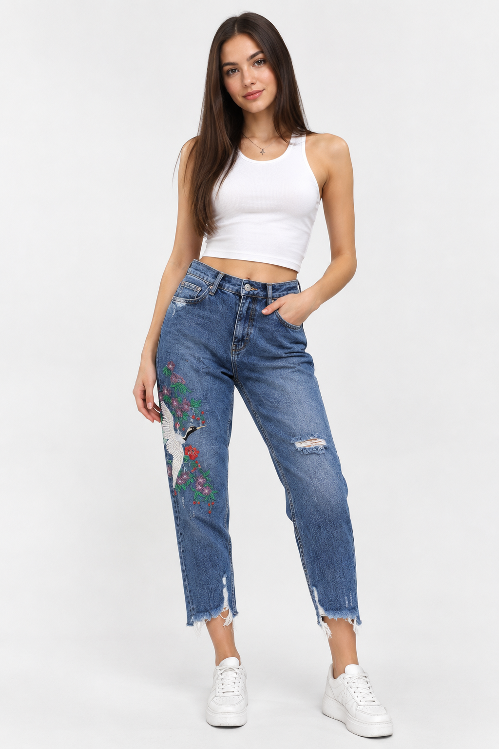 Джинсы женские с вышивкой Zara р. 36 Голубой (26127816) Джинсы женские с вышивкой Zara р. 36 Голубой (26127816)