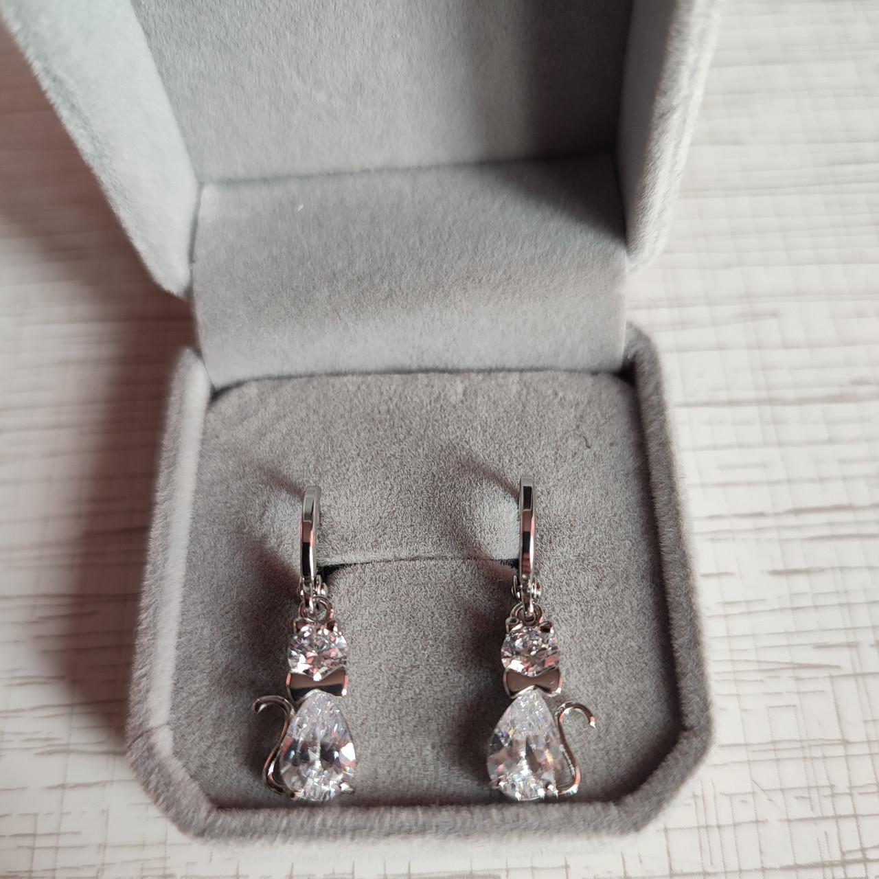 Серьги серебряные с цирконами Xuping Jewelry Милая кошечка ювелирный сплав в бархатной коробочке (82732190)