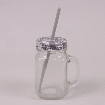 Чашка-банка стеклянная с трубочкой и крышкой 450 мл Серый (HTSB4307)