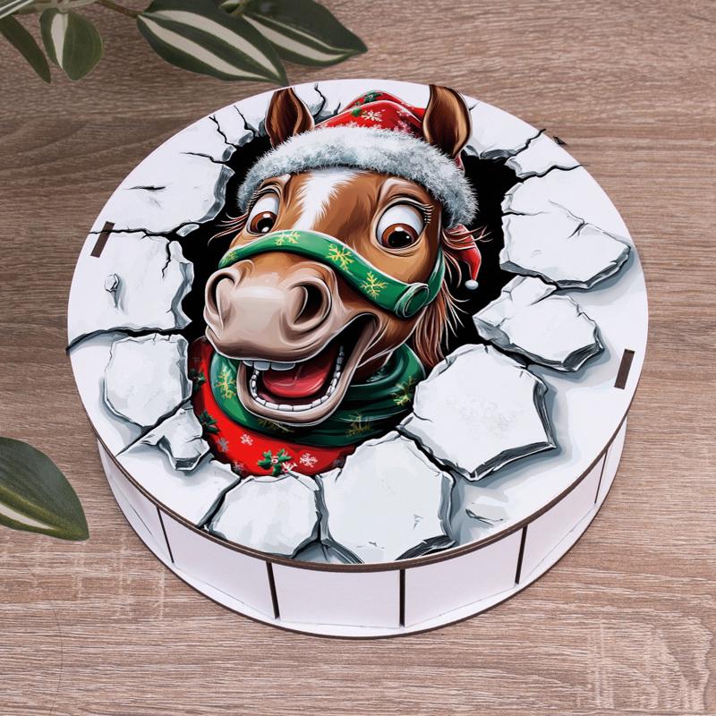 Коробка круглая новогодняя с конем 19,5 см (6964-49)