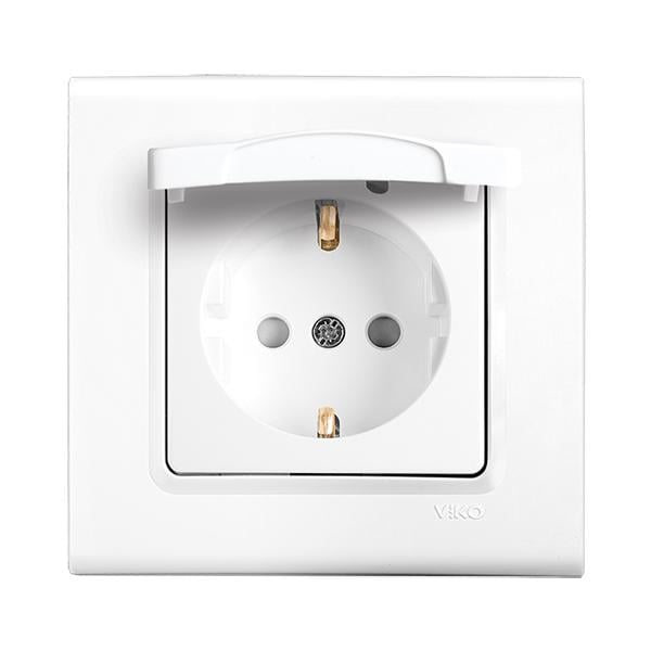 Розетка Viko Linnera 1-я с заземлением и крышкой Белый