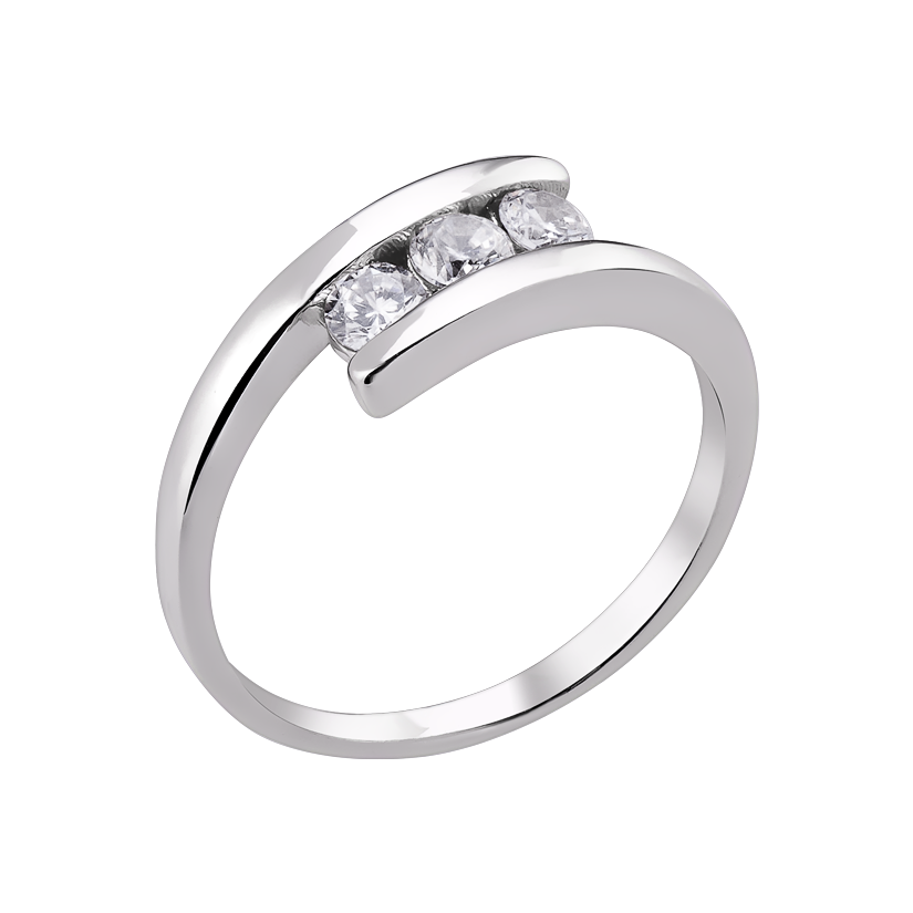 Кольцо серебряное Трио три ярких белых фианита в центре р. 18