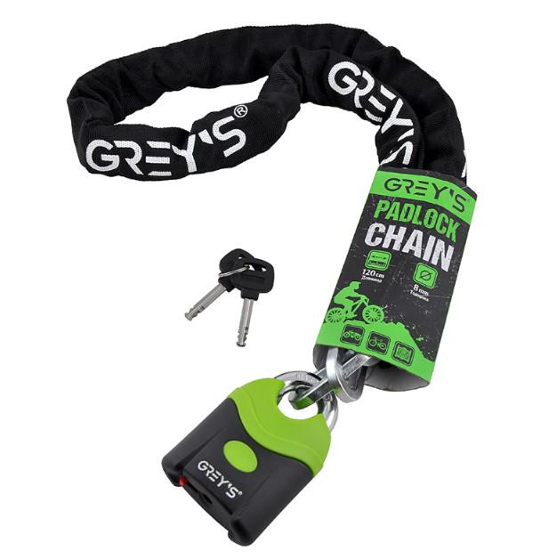 Замок велосипедный цепной с навесным замком Grey's GR40812 8x1200 мм 2 ключа (GR40812)